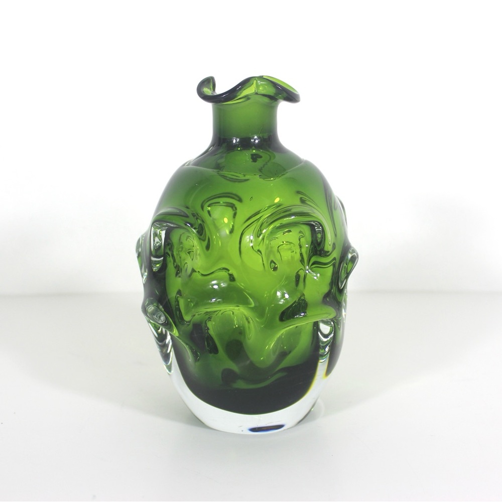Vintage Swedish Art Glass Vase Modernist Hand Blown Green Seda Sweden
